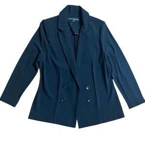 Boston Proper Black Double Button Breast‎ Women Sz 14 Stretch Blazer Jacket